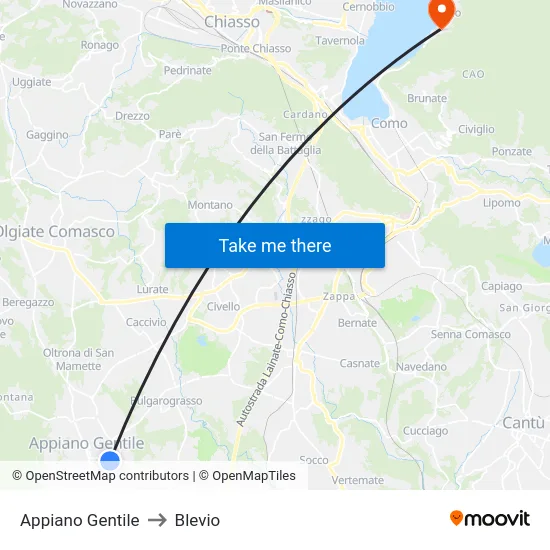 Appiano Gentile to Blevio map