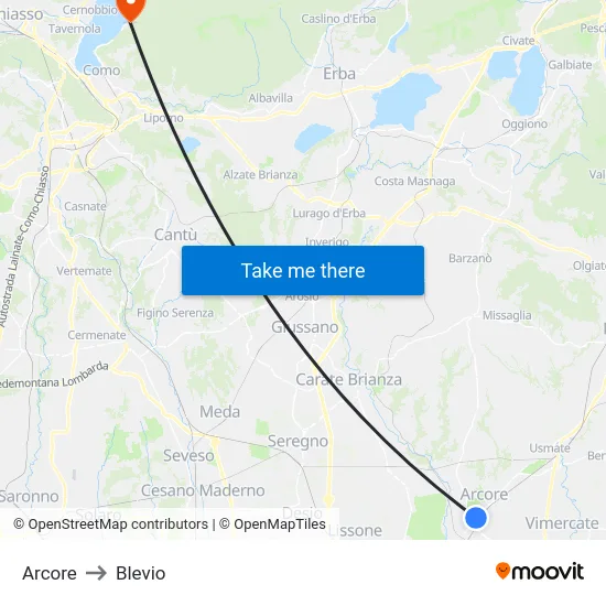 Arcore to Blevio map