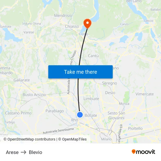 Arese to Blevio map