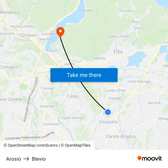 Arosio to Blevio map