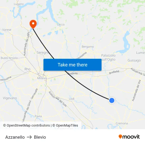 Azzanello to Blevio map