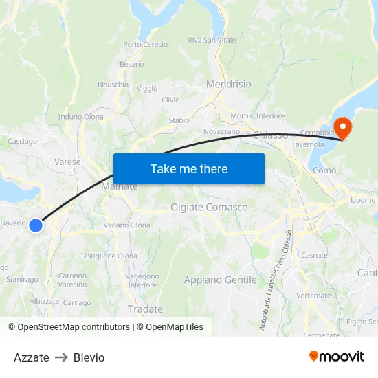 Azzate to Blevio map