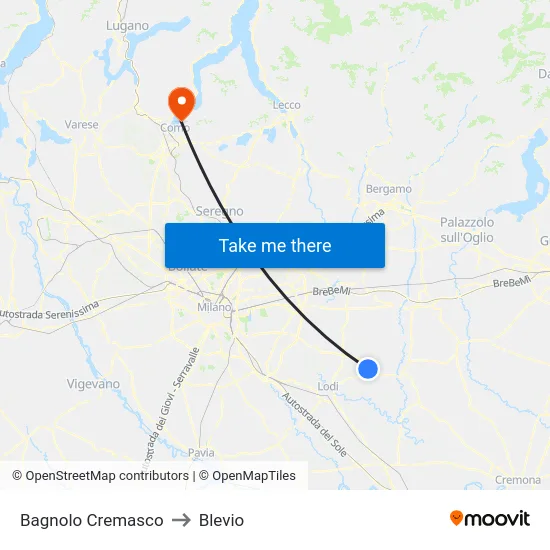 Bagnolo Cremasco to Blevio map