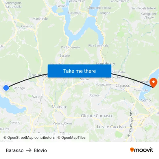 Barasso to Blevio map