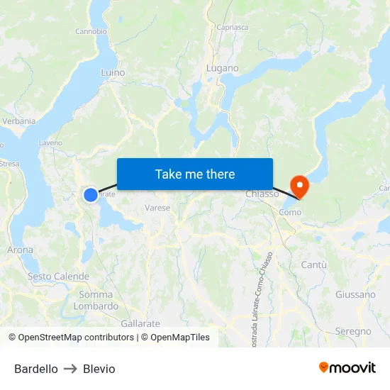 Bardello to Blevio map
