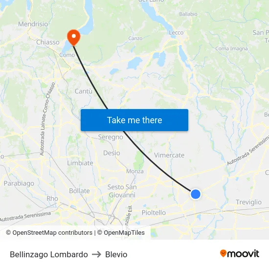 Bellinzago Lombardo to Blevio map