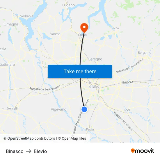 Binasco to Blevio map
