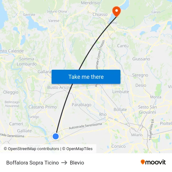 Boffalora Sopra Ticino to Blevio map