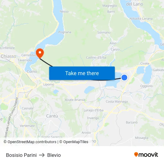 Bosisio Parini to Blevio map