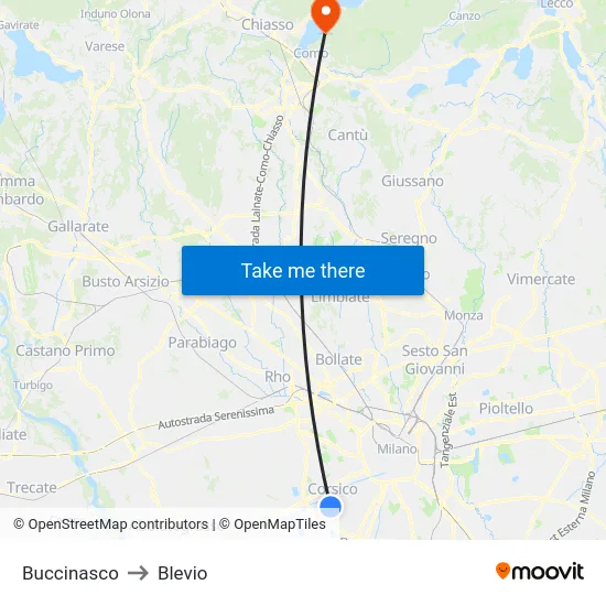 Buccinasco to Blevio map