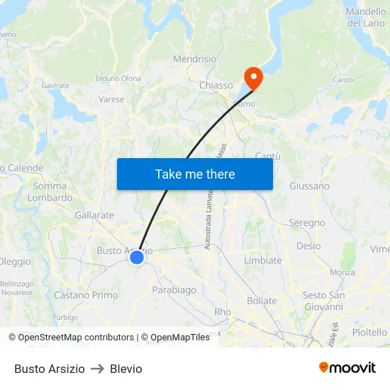 Busto Arsizio to Blevio map