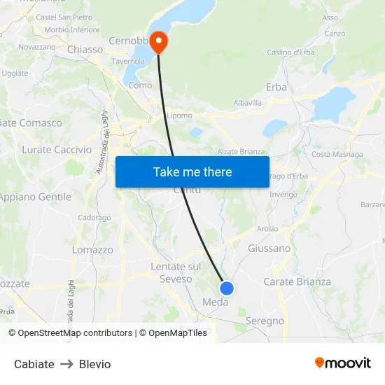 Cabiate to Blevio map