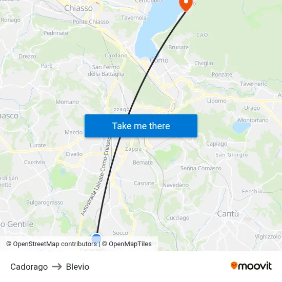 Cadorago to Blevio map