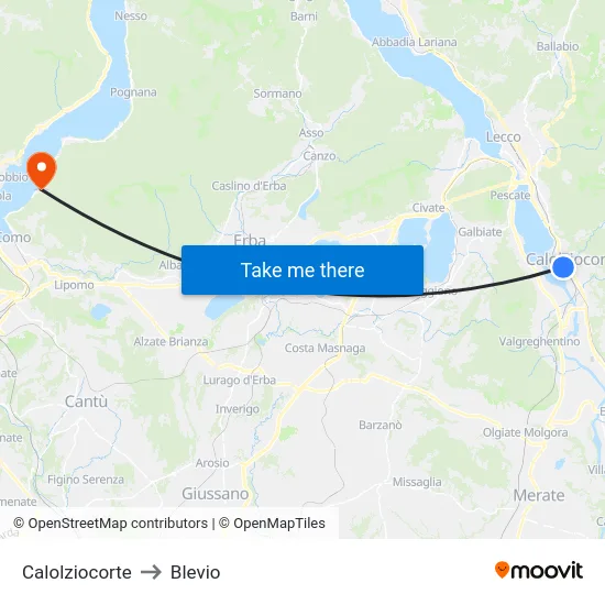 Calolziocorte to Blevio map