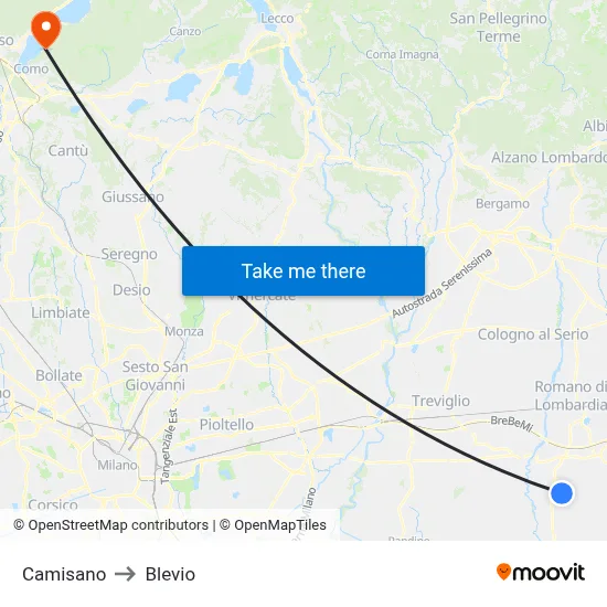 Camisano to Blevio map