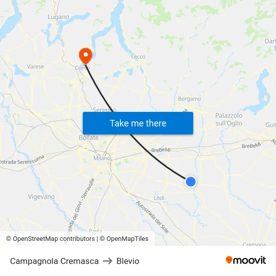 Campagnola Cremasca to Blevio map