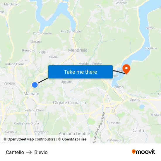 Cantello to Blevio map