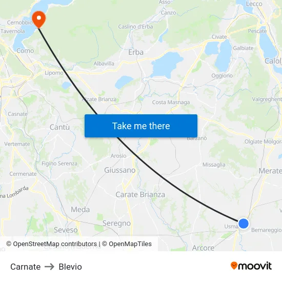 Carnate to Blevio map