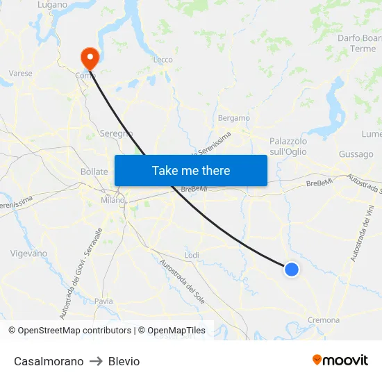 Casalmorano to Blevio map