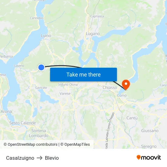 Casalzuigno to Blevio map