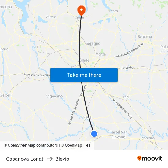 Casanova Lonati to Blevio map