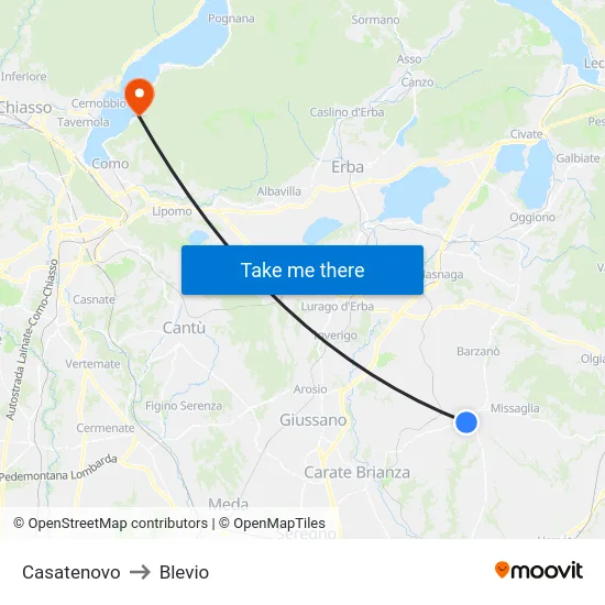Casatenovo to Blevio map