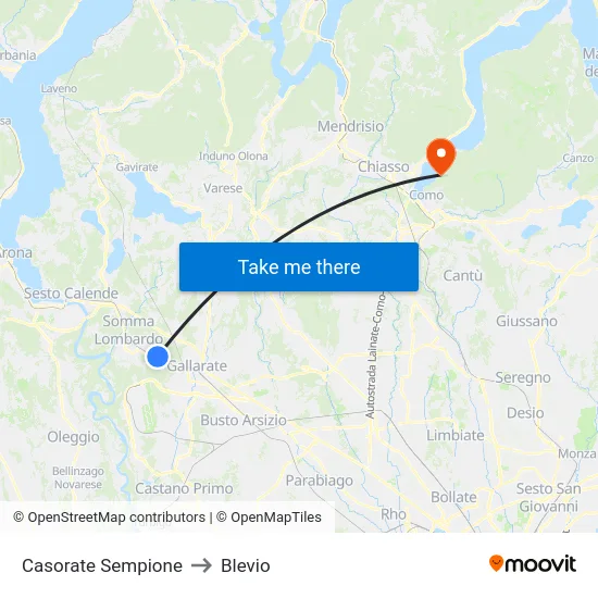 Casorate Sempione to Blevio map