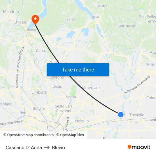 Cassano D'Adda to Blevio map