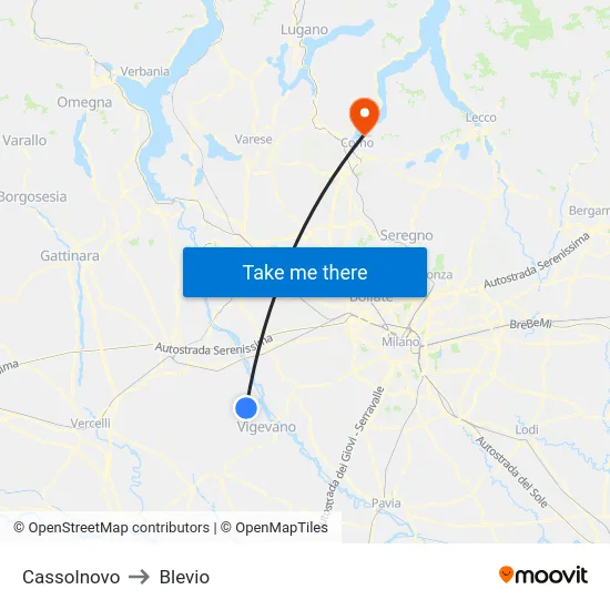 Cassolnovo to Blevio map