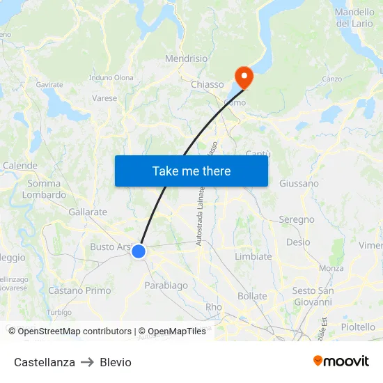 Castellanza to Blevio map