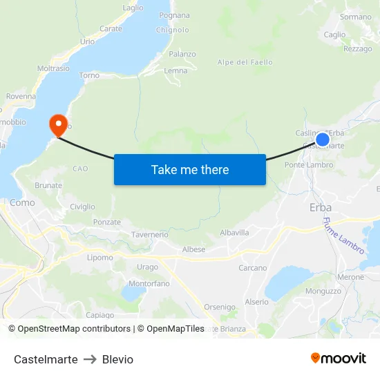 Castelmarte to Blevio map