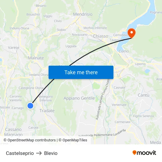Castelseprio to Blevio map