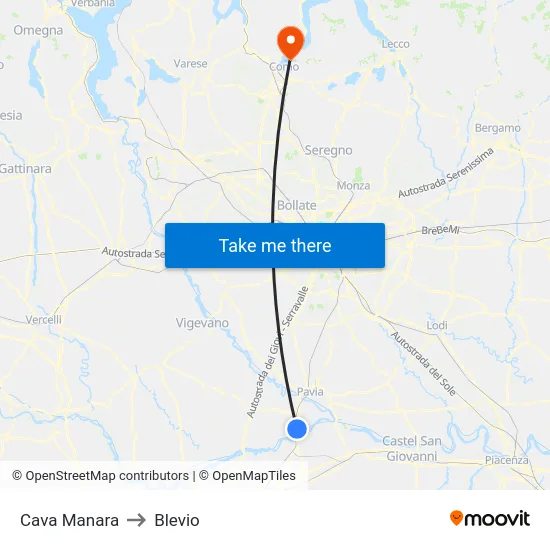Cava Manara to Blevio map