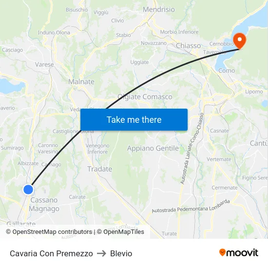 Cavaria con Premezzo to Blevio map