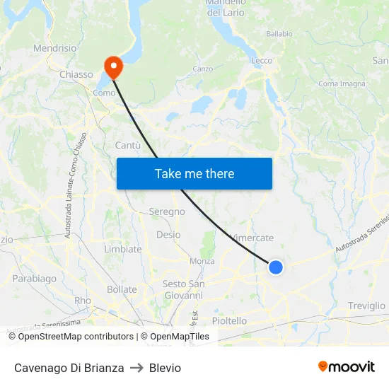 Cavenago di Brianza to Blevio map