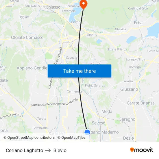 Ceriano Laghetto to Blevio map