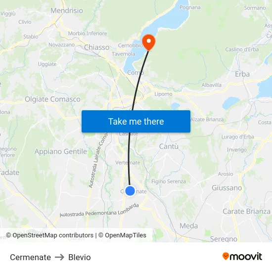 Cermenate to Blevio map