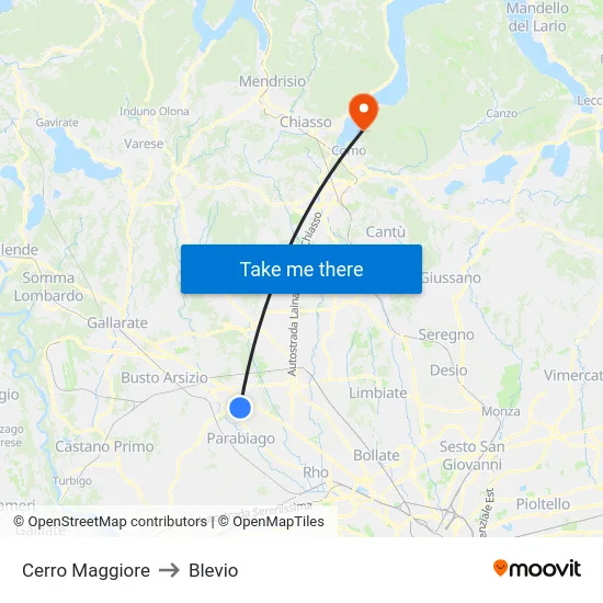 Cerro Maggiore to Blevio map
