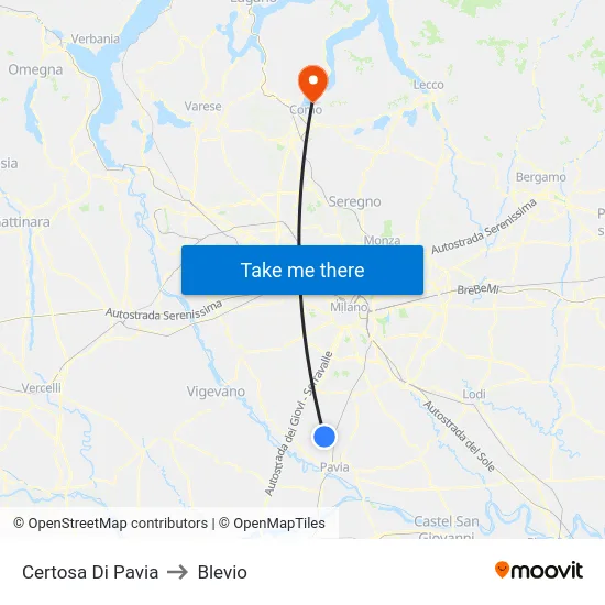 Certosa Di Pavia to Blevio map
