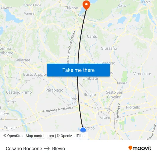 Cesano Boscone to Blevio map