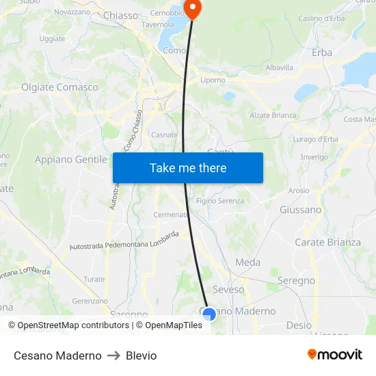 Cesano Maderno to Blevio map