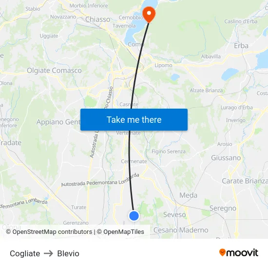 Cogliate to Blevio map