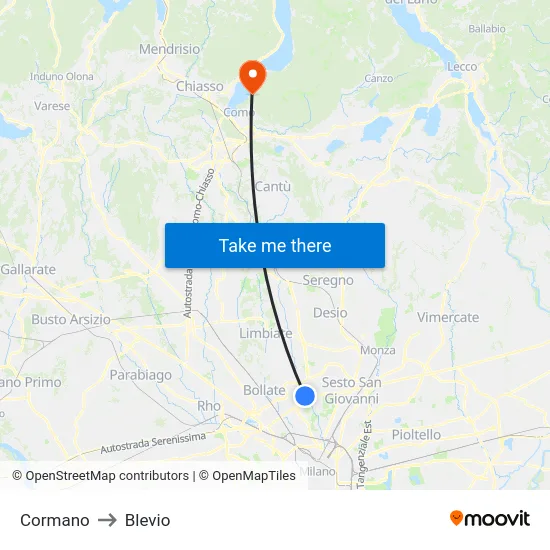 Cormano to Blevio map