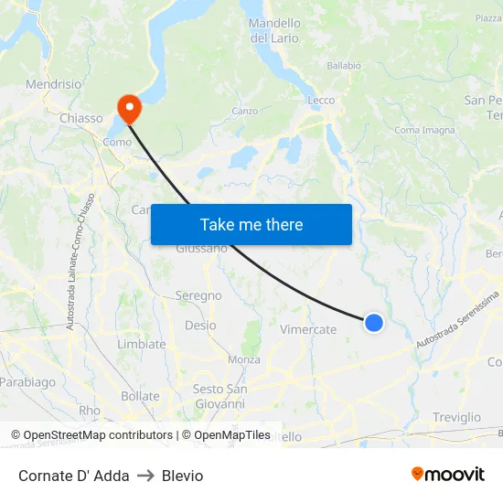 Cornate d'Adda to Blevio map