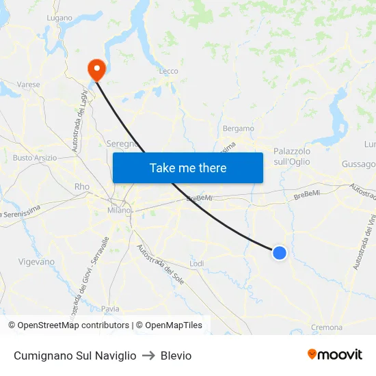 Cumignano Sul Naviglio to Blevio map