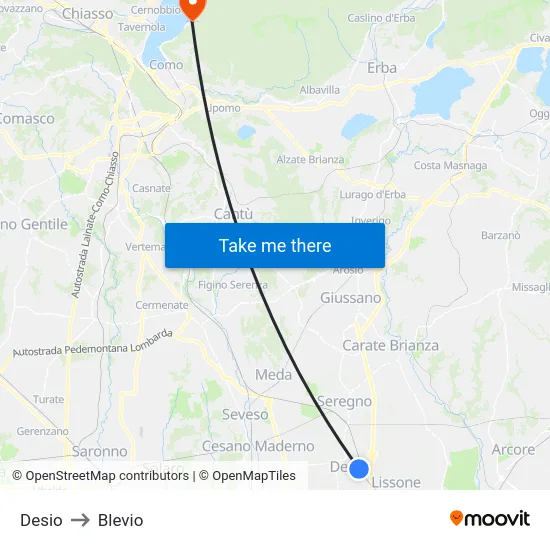 Desio to Blevio map