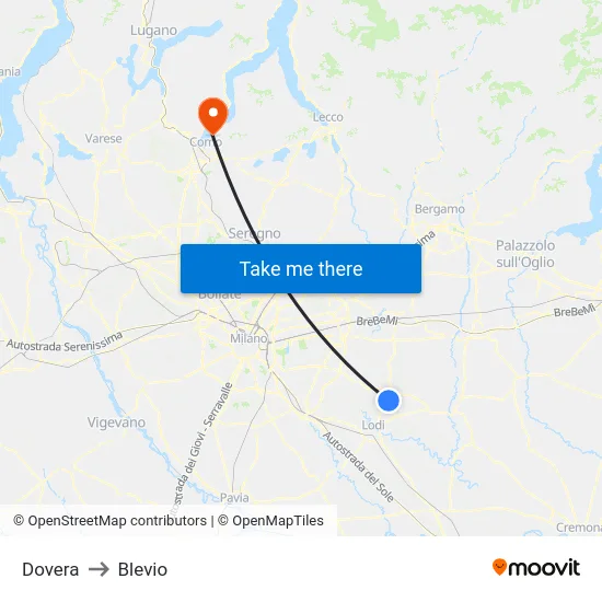 Dovera to Blevio map