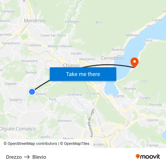 Drezzo to Blevio map