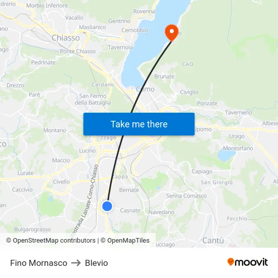 Fino Mornasco to Blevio map