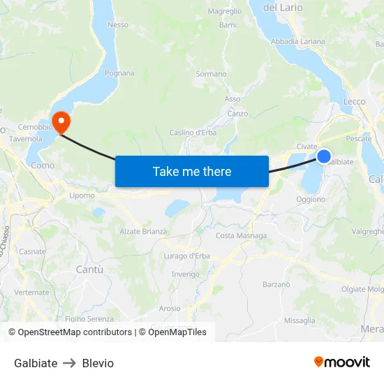 Galbiate to Blevio map